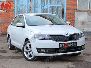 Реснички на фары var №1 короткие Skoda Rapid (2012 - 2017) + УСТАНОВОЧНЫЙ КОМПЛЕКТ